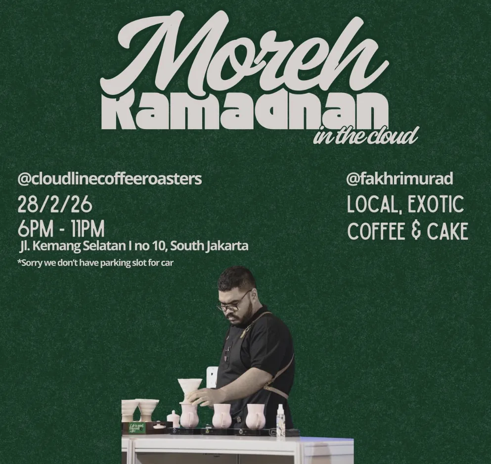 Poster: Moreh Ramadhan in the cloud with Fakhri Murad, 28 February, 6 to 11 pm, local and exotic coffee and cake